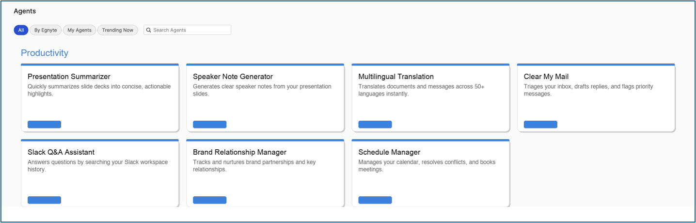 Egnyte Agent Marketplace Screen