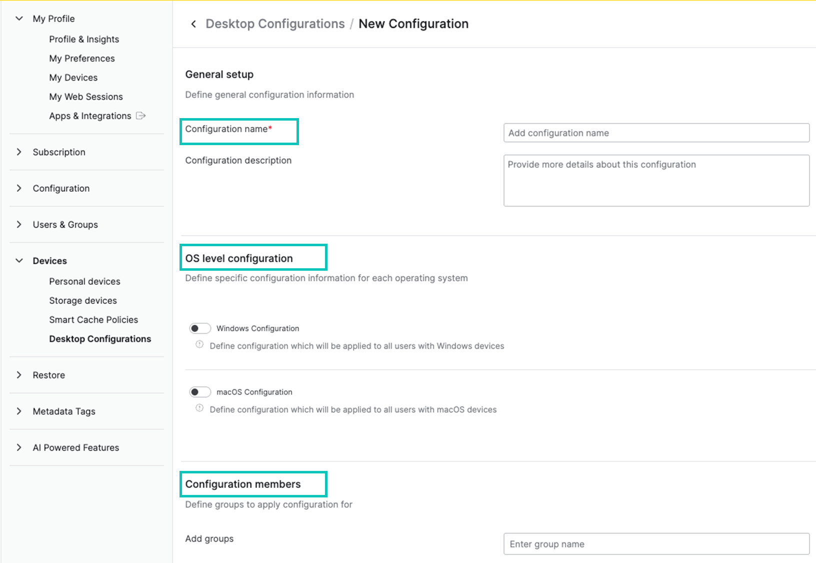 Egnyte Desktop Configuration Profile Settings for User Experience