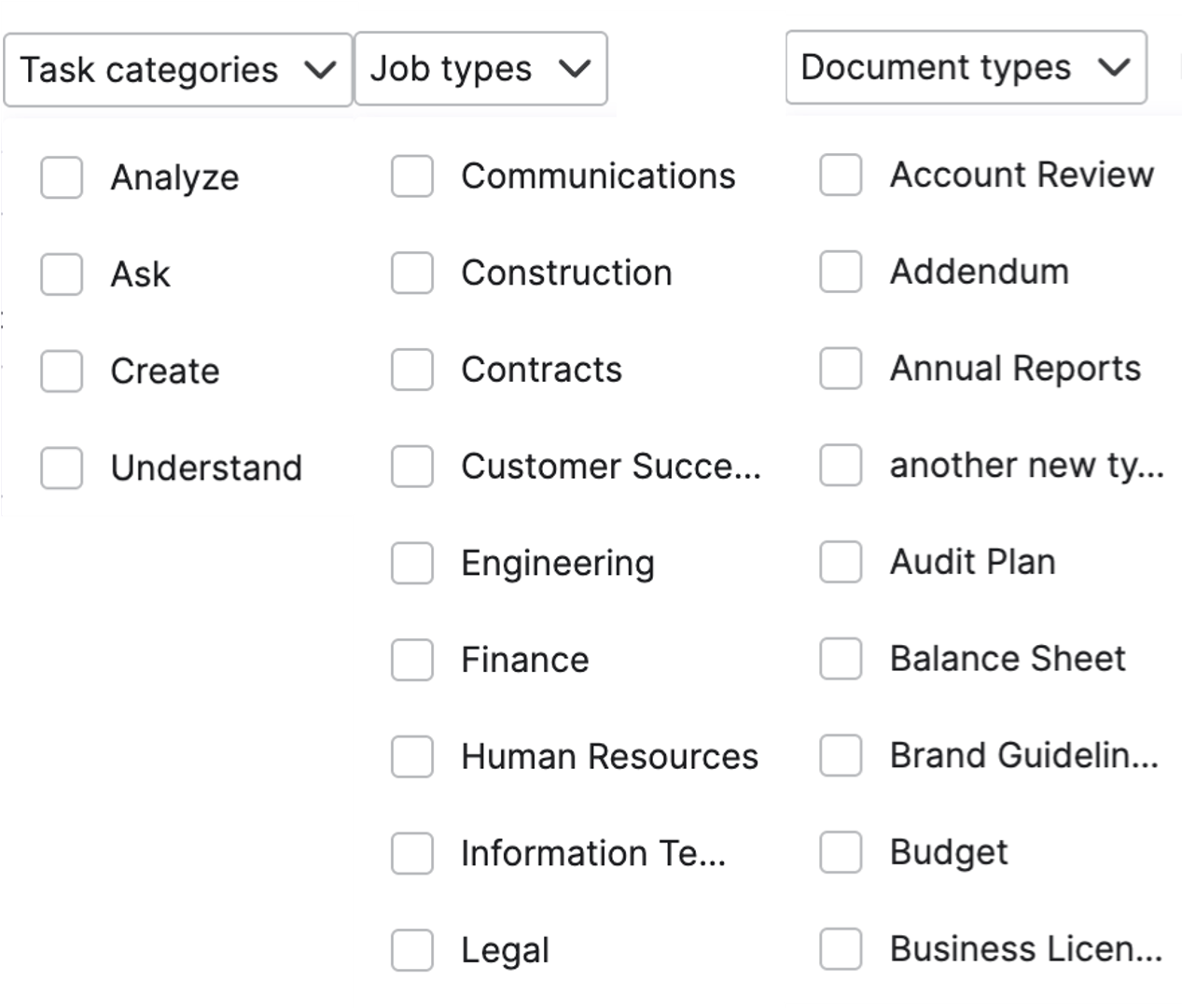 Filter Prompts by Tasks, Job Types and Document Types | Egnyte